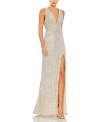 MAC DUGGAL V-NECK SEQUIN WRAP WAIST GOWN