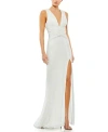 Mac Duggal V-neck Sequin Wrap Waist Gown In White