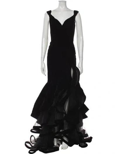 Pre-owned Mac Duggal Velvet Long Dress In Black