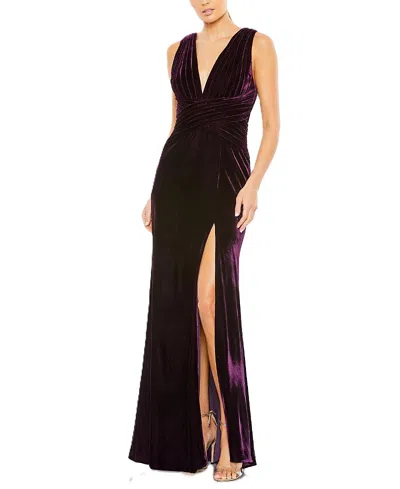 Mac Duggal Velvet Pleated Sleeveless Jersey Gown In Amethyst