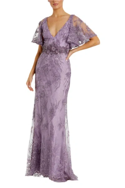 MAC DUGGAL MAC DUGGAL VINTAGE FLUTTER SLEEVE EVENING GOWN