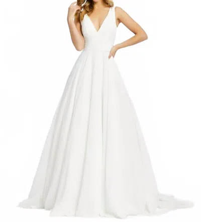 Mac Duggal V-neck Formal Gown In White