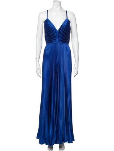 Pre-owned Mac Duggal V-neck Jumpsuit In Blue