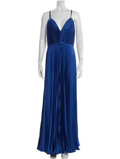 Pre-owned Mac Duggal V-neck Jumpsuit In Blue
