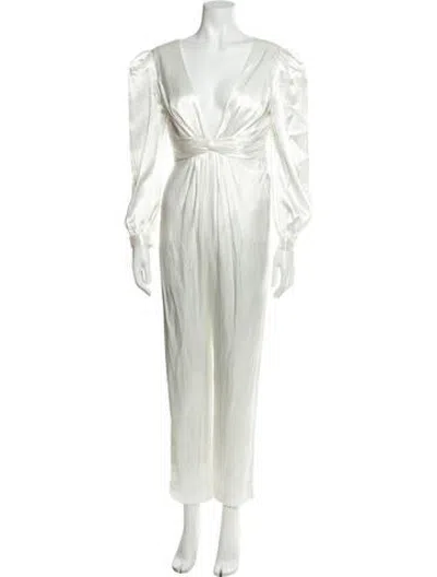 Pre-owned Mac Duggal V-neck Jumpsuit In Neutrals