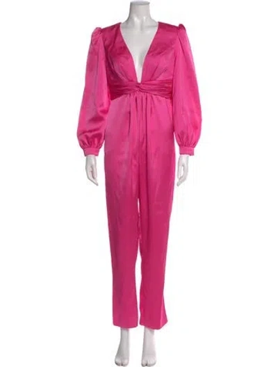 Pre-owned Mac Duggal V-neck Jumpsuit In Pink