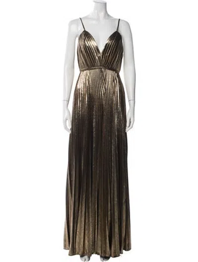 Pre-owned Mac Duggal V-neck Jumpsuit W/ Tags In Gold