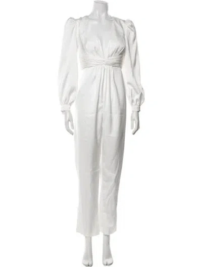 Pre-owned Mac Duggal V-neck Jumpsuit W/ Tags In White