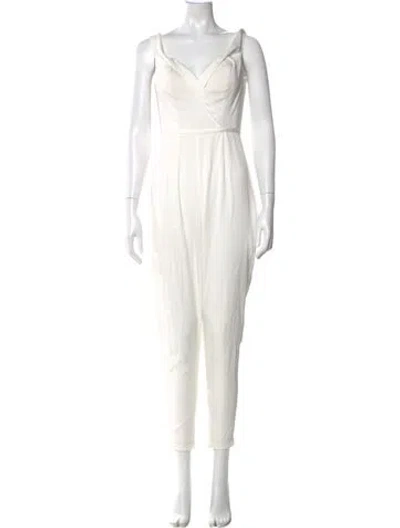 Pre-owned Mac Duggal V-neck Jumpsuit In White