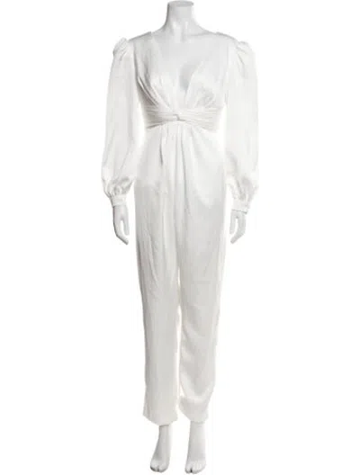 Pre-owned Mac Duggal V-neck Jumpsuit In White