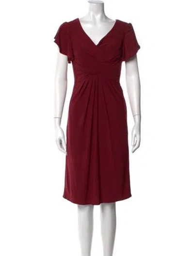 Pre-owned Mac Duggal V-neck Knee-length Dress In Red