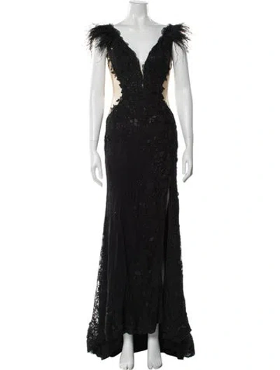 Pre-owned Mac Duggal V-neck Long Dress In Black