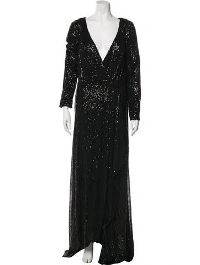 Pre-owned Mac Duggal V-neck Long Dress In Black