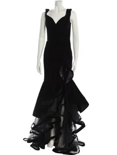 Pre-owned Mac Duggal V-neck Long Dress In Black