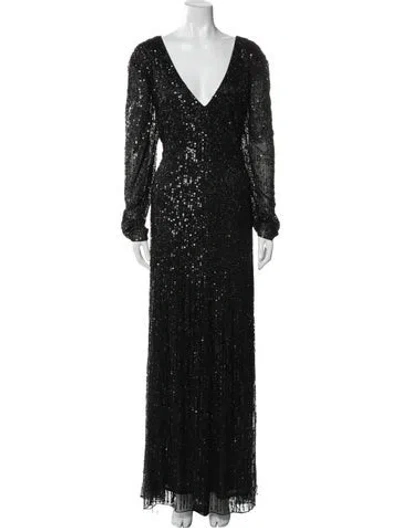 Pre-owned Mac Duggal V-neck Long Dress In Black