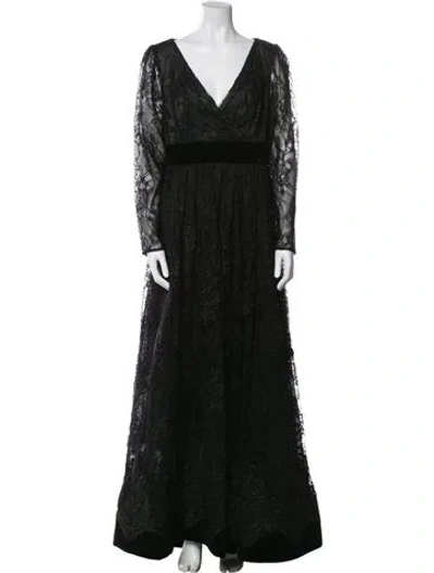 Pre-owned Mac Duggal V-neck Long Dress In Black
