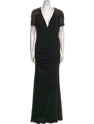 Pre-owned Mac Duggal V-neck Long Dress In Black