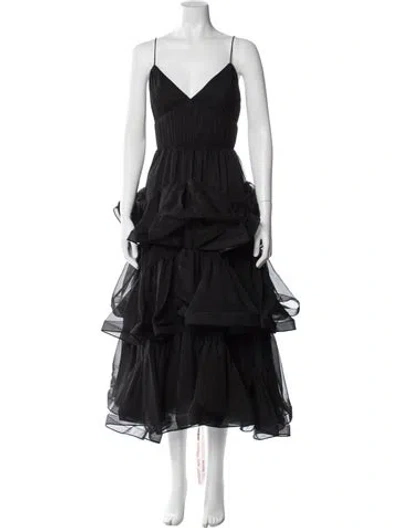 Pre-owned Mac Duggal V-neck Long Dress In Black