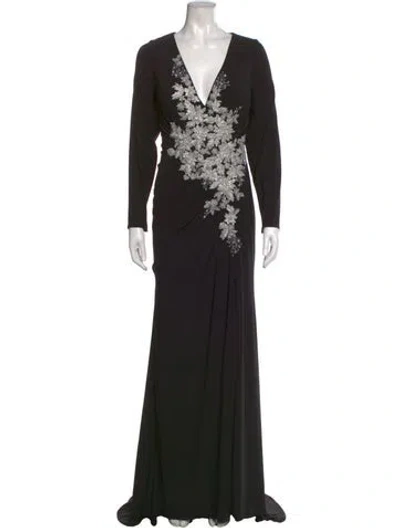 Pre-owned Mac Duggal V-neck Long Dress In Black