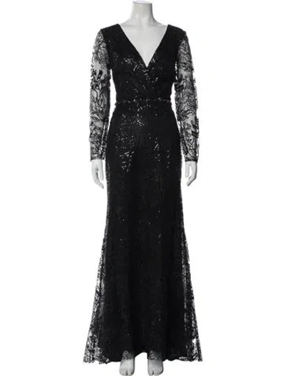 Pre-owned Mac Duggal V-neck Long Dress In Black