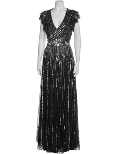 Pre-owned Mac Duggal V-neck Long Dress In Black