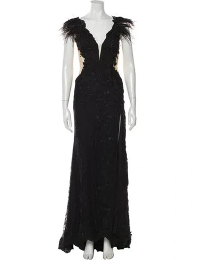 Pre-owned Mac Duggal V-neck Long Dress In Black