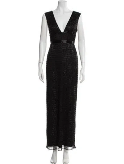 Pre-owned Mac Duggal V-neck Long Dress In Black