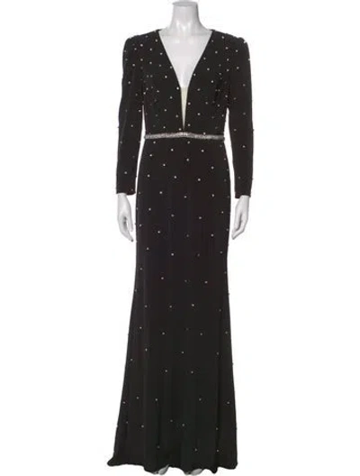 Pre-owned Mac Duggal V-neck Long Dress In Black