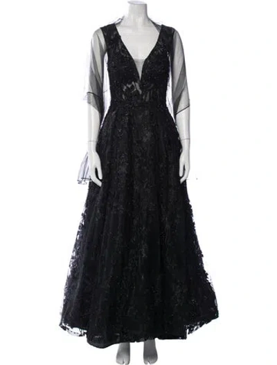 Pre-owned Mac Duggal V-neck Long Dress In Black