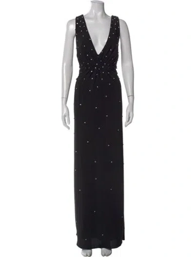 Pre-owned Mac Duggal V-neck Long Dress In Black
