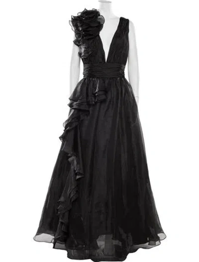 Pre-owned Mac Duggal V-neck Long Dress In Black