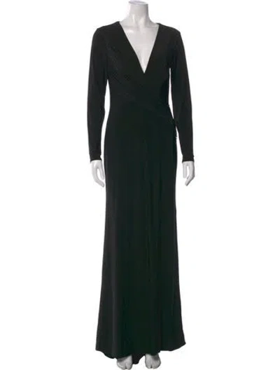 Pre-owned Mac Duggal V-neck Long Dress In Black