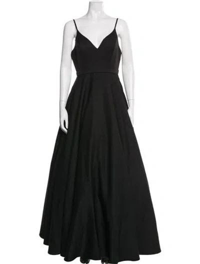 Pre-owned Mac Duggal V-neck Long Dress In Black