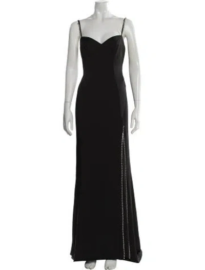 Pre-owned Mac Duggal V-neck Long Dress In Black