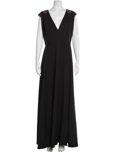 Pre-owned Mac Duggal V-neck Long Dress In Black