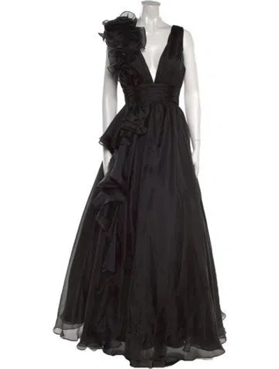 Pre-owned Mac Duggal V-neck Long Dress In Black