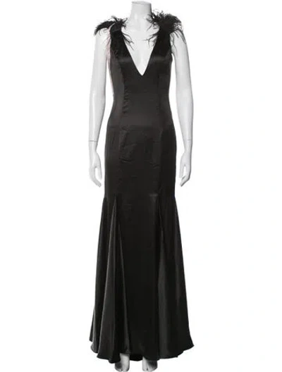 Pre-owned Mac Duggal V-neck Long Dress In Black