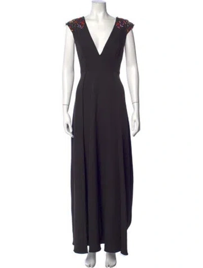 Pre-owned Mac Duggal V-neck Long Dress In Black