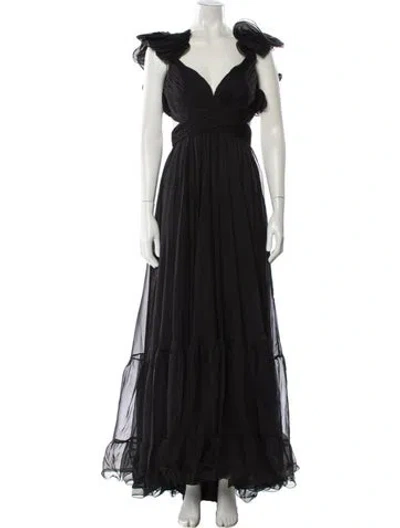 Pre-owned Mac Duggal V-neck Long Dress In Black