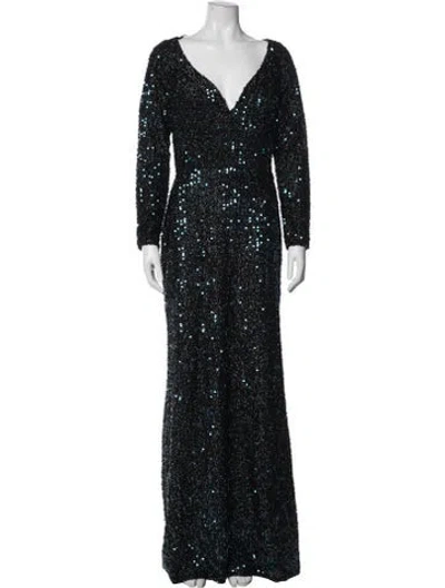 Pre-owned Mac Duggal V-neck Long Dress In Black