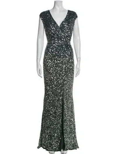 Pre-owned Mac Duggal V-neck Long Dress In Black