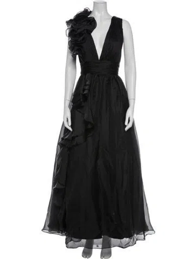 Pre-owned Mac Duggal V-neck Long Dress In Black
