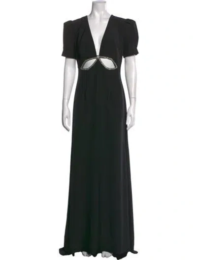 Pre-owned Mac Duggal V-neck Long Dress In Black