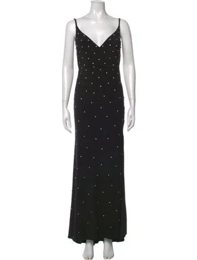 Pre-owned Mac Duggal V-neck Long Dress In Black