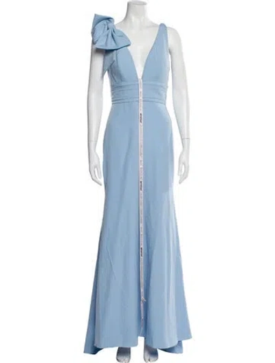 Pre-owned Mac Duggal V-neck Long Dress In Blue