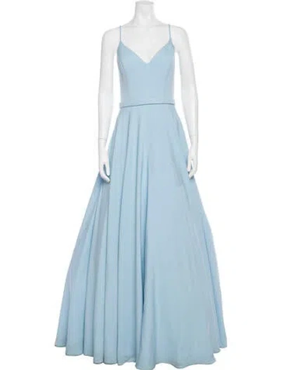 Pre-owned Mac Duggal V-neck Long Dress In Blue