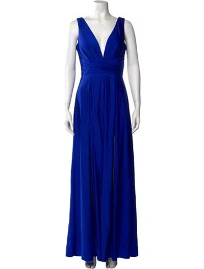 Pre-owned Mac Duggal V-neck Long Dress In Blue