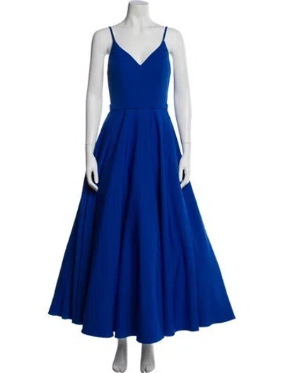 Pre-owned Mac Duggal V-neck Long Dress In Blue