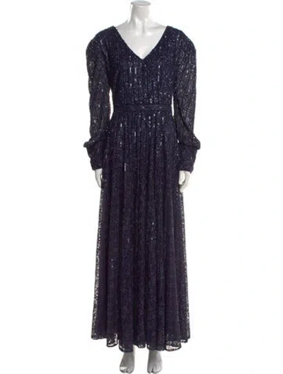 Pre-owned Mac Duggal V-neck Long Dress In Blue