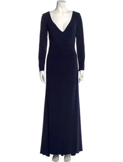 Pre-owned Mac Duggal V-neck Long Dress In Blue